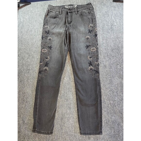 Seven7 Denim - Seven7 Skinny Jeans Womens 12 Gray Floral Embroidered Minimalist Denim